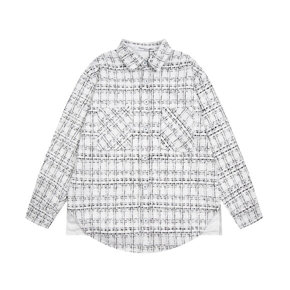 Charlie Luciano Woven Plaid Shirt Jacket White - Picture 1 of 8